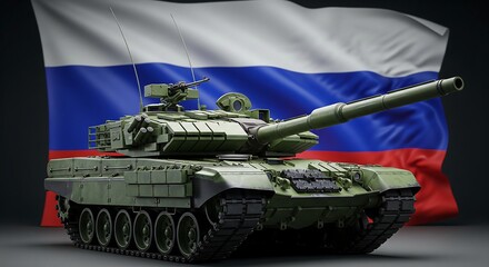 Powerful Russian Main Battle Tank with Waving Flag Symbolizing National Strength and Military Defense