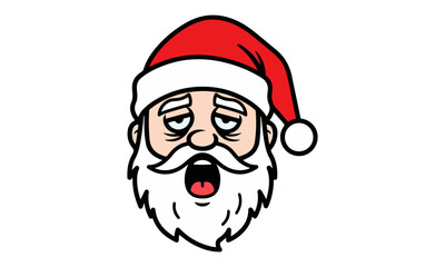 Sleepy santa emoji yawning, tired funny expression, minimalist black vector emoji icon