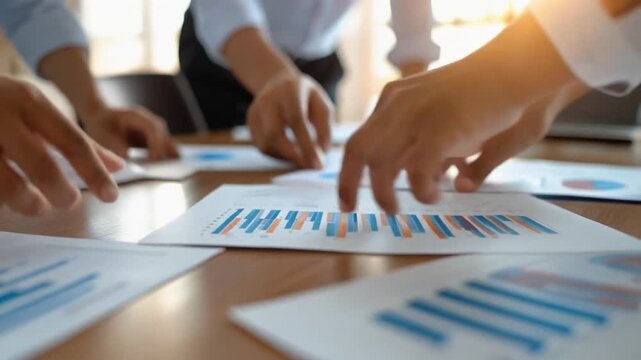Data Analysis and Collaboration: A group of individuals engages in an intense session of data analysis, highlighting collaborative decision-making, meticulous attention to detail.