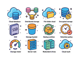 Colorful Data Icons. Data storage. Colorful isometric vector ico