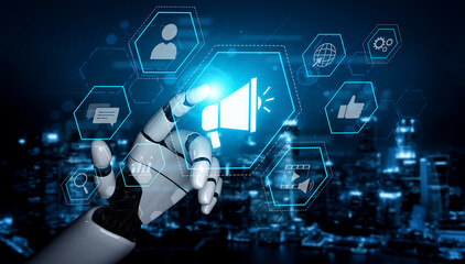 AI-generated visual showing digital marketing strategy with megaphone and engagement tools Vouch