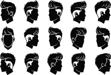 Various stylish male haircuts showcasing modern undercuts and popular pompadour styles