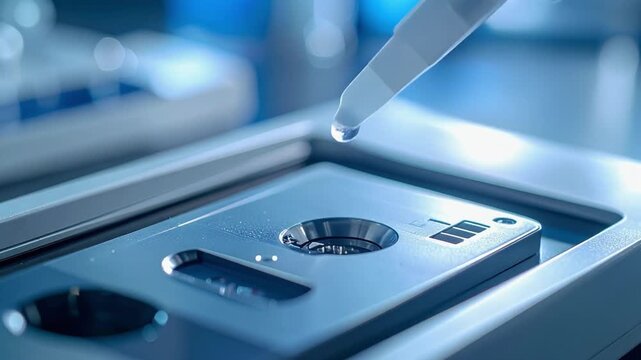 Precision Analysis: A meticulous laboratory scene reveals a scientist's delicate touch as a single droplet of a solution is poised to fall.