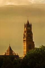 Naklejka premium St. Salvator's Cathedral in Bruges during sunset light