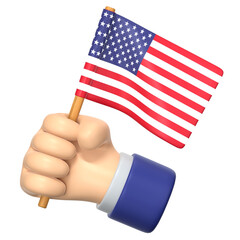 Hand holding a small American flag 3D Icon Illustration. Low Poly Style