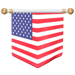 The US flag hanging from a pole 3D Icon Illustration. Low Poly Style