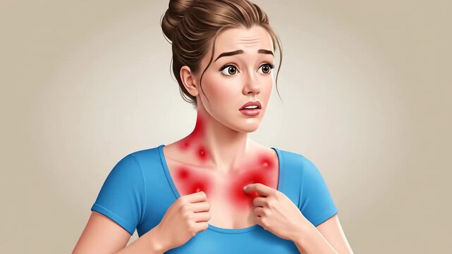 Young Woman Experiencing Chest Pain and Discomfort Symptoms Medical Care Awareness