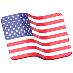Wavy USA flag blowing in the wind 3D Icon Illustration. Low Poly Style