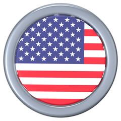The USA flag inside a circular frame 3D Icon Illustration. Low Poly Style