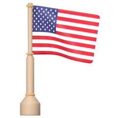 The USA flag on a classic flagpole 3D Icon Illustration. Low Poly Style