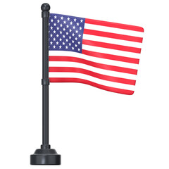 The American flag on a modern dark pole 3D Icon Illustration. Low Poly Style