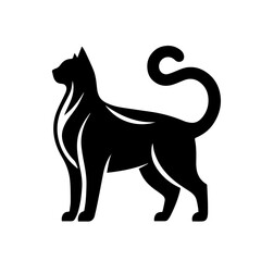 Obraz premium Black and white vector silhouette of a cat on white background