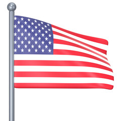 The American flag on a tall flagpole 3D Icon Illustration. Low Poly Style