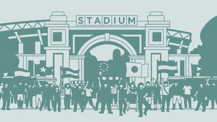 Vector illustration of an urban city skyline silhouette with buildings, construction, and industrial factories, featuring vintage art design