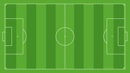 Green soccer field stadium pitch with white line, ball, and goal for championship sport game illustration