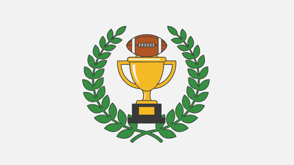 A golden trophy with an American football on top, surrounded by a green laurel wreath, symbolizing victory and achievement in sports.