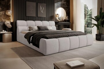 Modern luxury bedroom interior in minimal scandinavian style, 3d render © evgenij