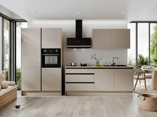 Modern luxury kitchen interior in minimal scandinavian style, 3d render © evgenij