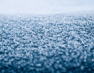 Ultra Detailed Macro View of Delicate White Frost Crystals Forming Feather-Like Ice Textures in a Minimalist Winter Background