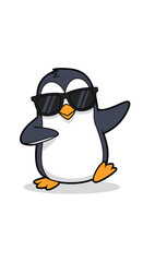 Cool cartoon penguin wearing sunglasses and standing confidently on an isolated white background.