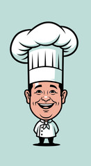 Happy Smiling Male Chef Cartoon Character Wearing Chef Hat on an Isolated White Background