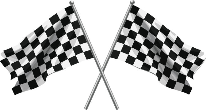 Realistic crossed checkered racing flags symbolizing finish line, motorsport competition, speed, victory, and automotive events.