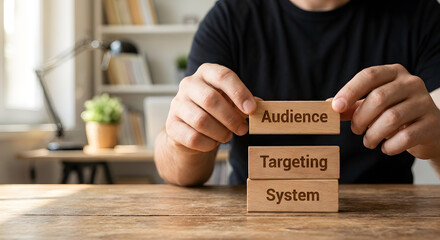 Business Strategy Concept with Wooden Blocks Showing Audience Targeting System