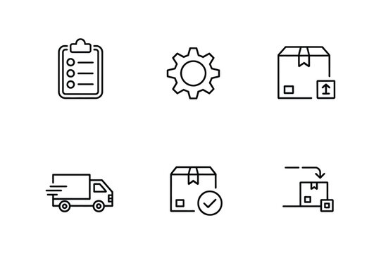 Shipping and logistics business process minimal line icons set for delivery flow