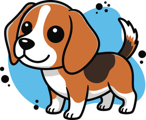 Adorable cartoon beagle dog standing on white background