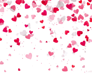 Falling pink and red hearts isolated on transparent background