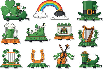 St Patricks Day parade floats with Irish symbols