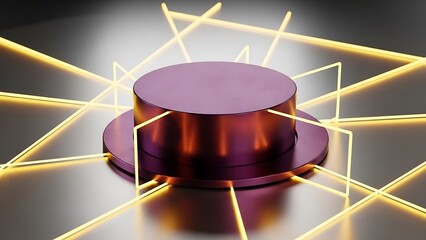 Futuristic cylindrical showcase with illuminating lines for product display