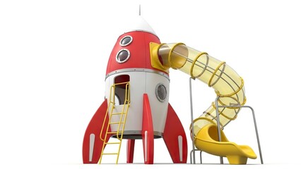 Naklejka premium A rocketshaped playground structure with a slide ladder and porthole windows on a white background