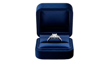 Engagement ring in velvet box for romantic proposals Isolated on Transparent background