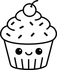 Cute Cupcake Coloring Page Line Art