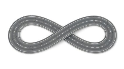 An infinity symbol shaped road is gray with white stripes