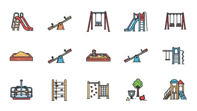 Playgrounds in a collection of assorted playground equipment