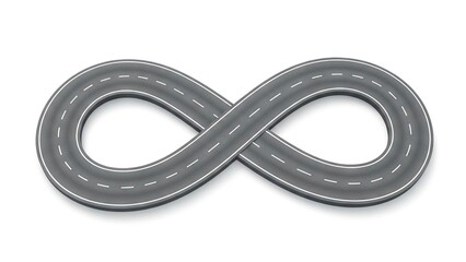 A figureeight road gray with dashed white lines symbolizing infinity