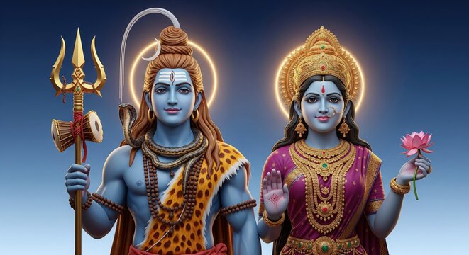 Shiv Parvati Himalayan Light. Divine 4K Wallpaper.