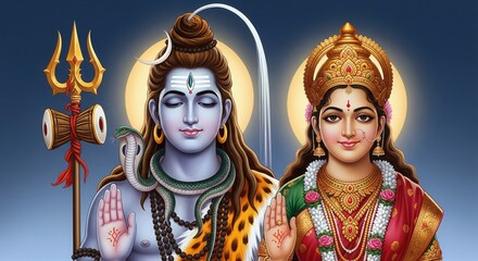 Shiv Parvati Divine Union. Sacred 4K Wallpaper.