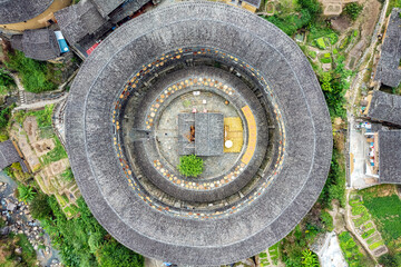 Aerial View of Circular Earth Building in Fujian