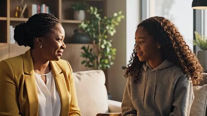 Warm Emotional Conversation Between Two Women in Cozy Living Room Setting