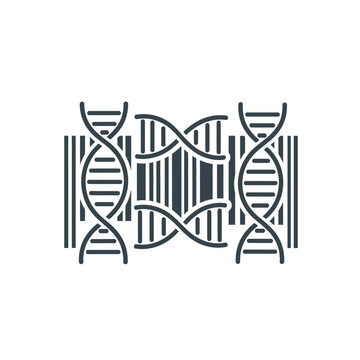 DNA barcode icon representing genetic identification and personalized biological data, merging double helix structures with scannable patterns for scientific insights