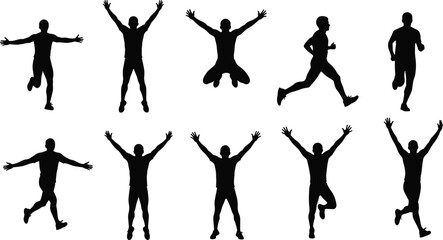 Set of vector silhouettes of dancing girls in dynamic dance poses