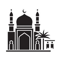 Simple black and white illustration of a classic islamic mosque design
