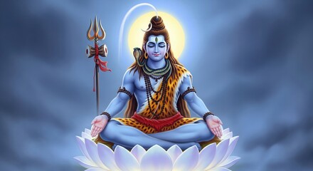 Obraz premium Shiva on Lotus. Gentle Divine Smile 4K Wallpaper.