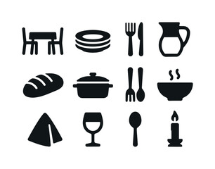 Family Dinner Icons. Family Dinner. Solid icon set of Family Din