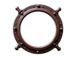 Obraz premium A view from inside a ship through a porthole, on a white background