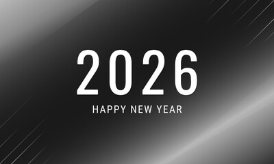 2026 New Year greeting &ndash; minimalist black and white gradient design with spiked accents. Vector illustration for festive banners, greeting cards, social media posts, and seasonal marketing materials