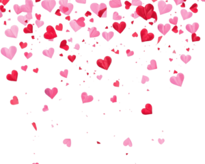 Falling red and pink hearts isolated on transparent background